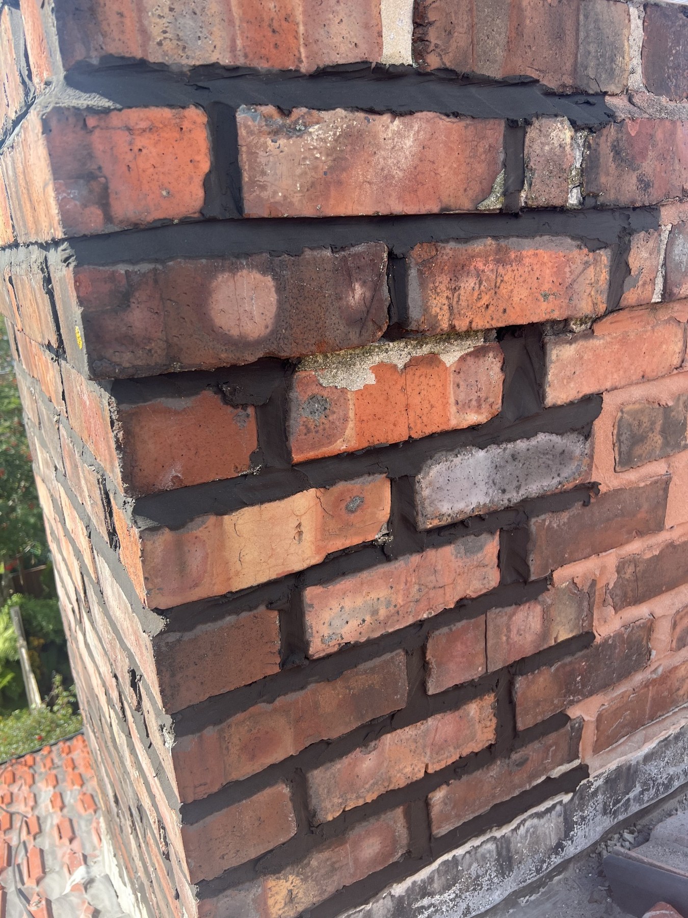 Chimney brickwork after repointing by Wavertree Roofing